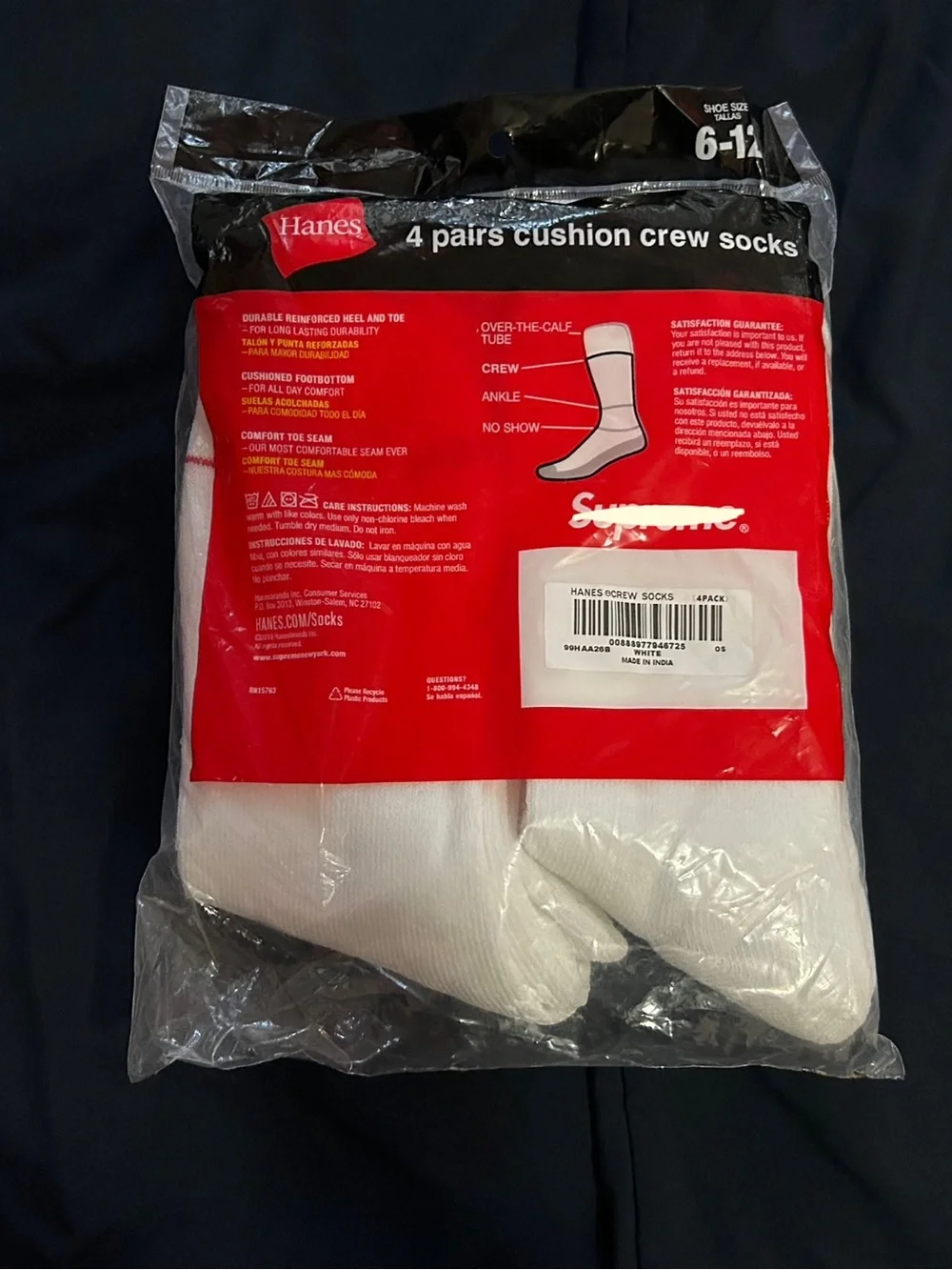 Hanes White Crew Cushion Socks – 4 Pairs